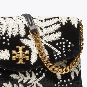 Tory Burch Kira Embroidered Velvet Convertible Shoulder Bag in Black